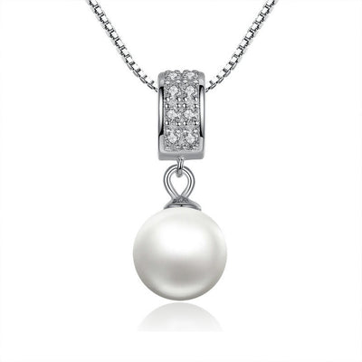 925 Sterling Silver Simulated Pearl Pendant Necklace Long Chain Necklace Jewelry Wedding Necklace - Jps collections