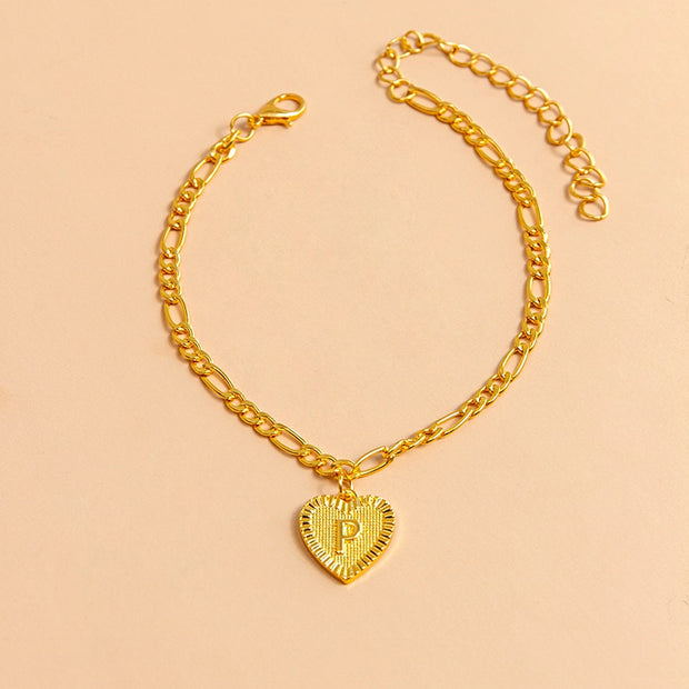 Initial Letter Anklet Gold Color Heart Pendant Foot Bracelets Women