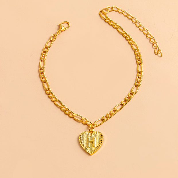 Initial Letter Anklet Gold Color Heart Pendant Foot Bracelets Women