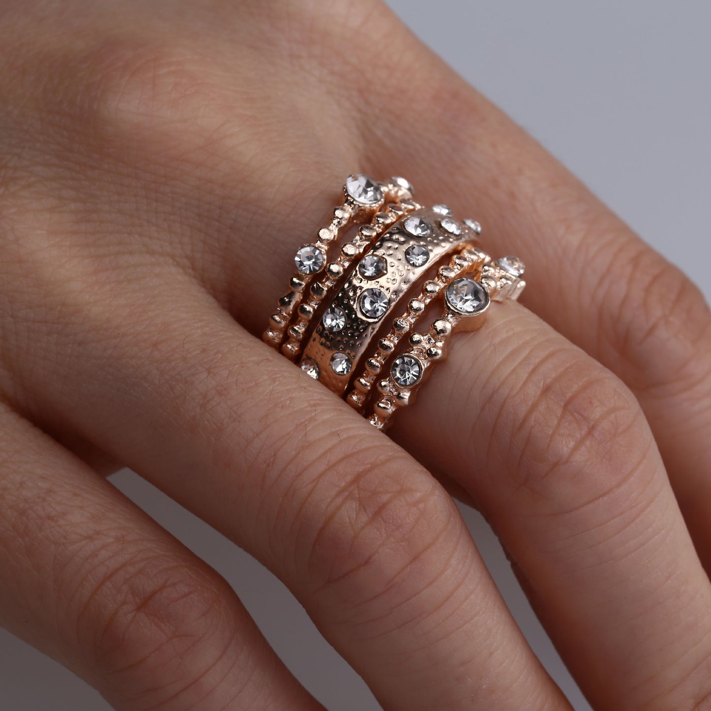 European And American Jewelry Rose Gold Stackable Diamonds Set Of Five Sets Of Rings BohemiaJ - Jps collections