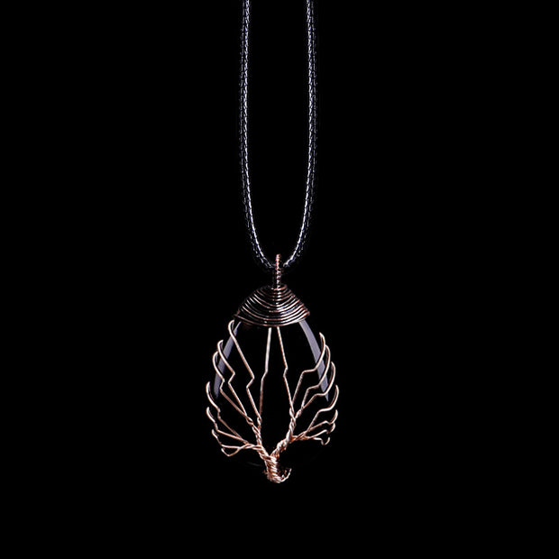 Natural Stone Crystal Drop-shaped Winding Tree Of Life Pendant Necklace Jewelry - Jps collections