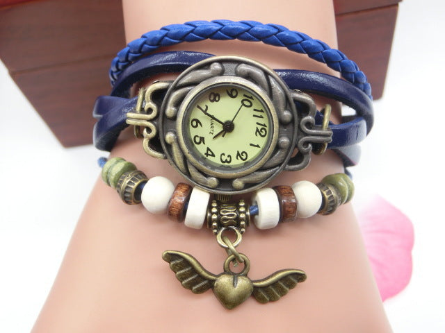 Vintage casual flying heart pendant bracelet belt watch - Jps collections