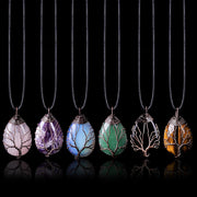 Natural Stone Crystal Drop-shaped Winding Tree Of Life Pendant Necklace Jewelry - Jps collections