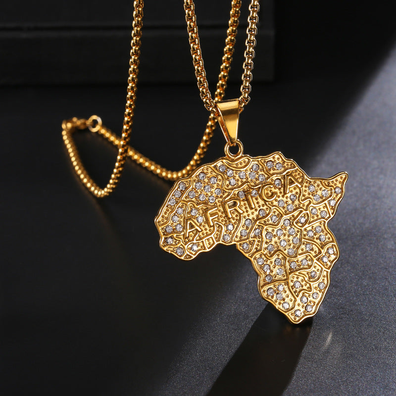 Necklace With Diamonds Africa Map Pendant