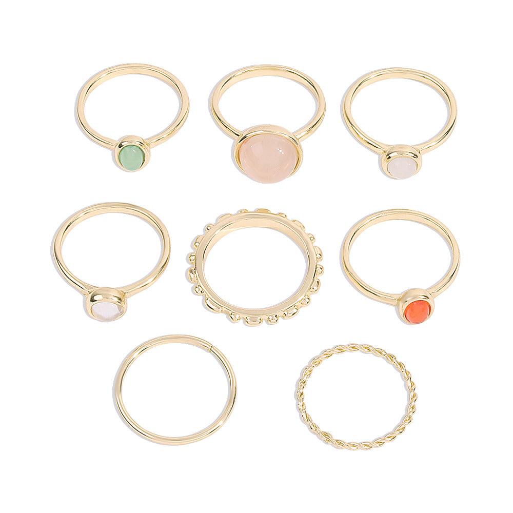 Colorful Stone Metallic Finger Rings Joint Combination Rings For Women Girl Rings