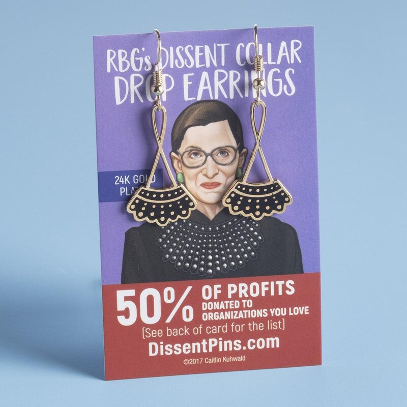 RBG Dissent Collar Drop Earring Ruth Bader Ginsburg Notorious RBG Feminist Dangle Earrings Female Rights Souvenir Jewelry