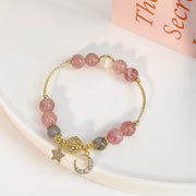 Natural Stone Star And Moon Strawberry Crystal Bracelet