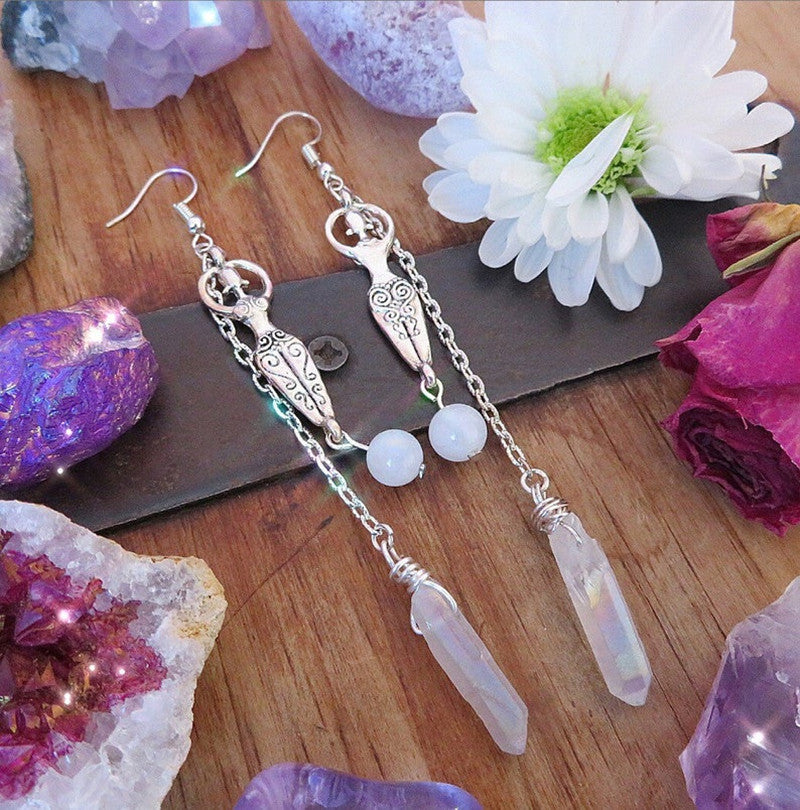 Moonstone And Angel Halo Quartz Wrap Earrings - Jps collections