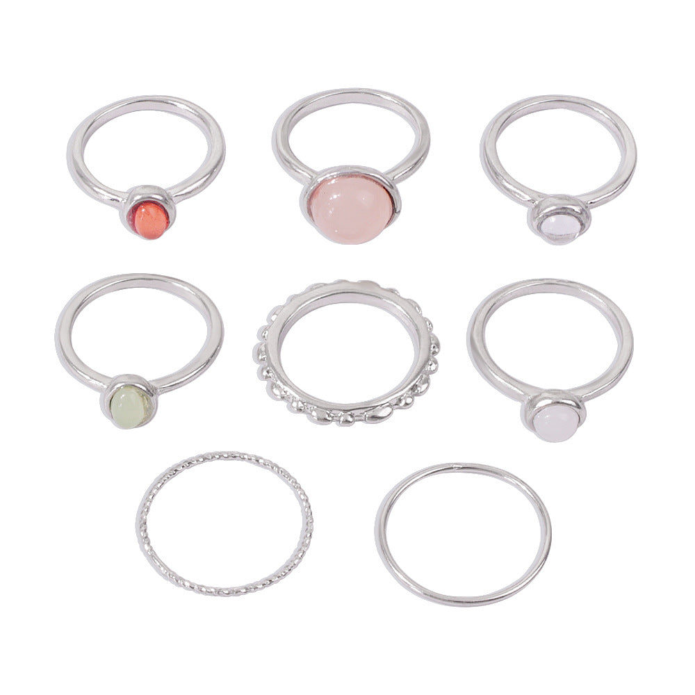 Colorful Stone Metallic Finger Rings Joint Combination Rings For Women Girl Rings