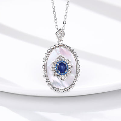 Sapphire Diamond Pendant 925 Sterling Silver Necklace