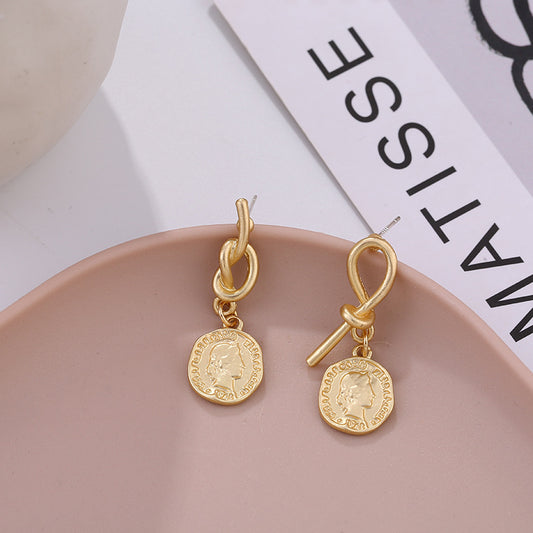 New Vintage Matte Irregular Earring Creative Head Earrings Temperament Women Fashion Earrings Jewelry