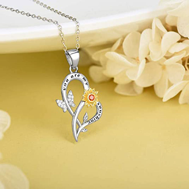 Sunshine Sunflower Necklace with Crystal Butterfly