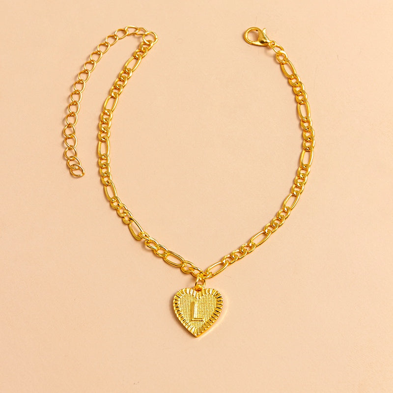 Initial Letter Anklet Gold Color Heart Pendant Foot Bracelets Women