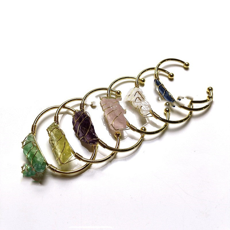 Explosive Natural Crystal Rough Stone Gold Winding Unshaped Bracelet Jewelry Crystal Bracelet - Jps collections