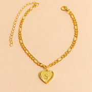 Initial Letter Anklet Gold Color Heart Pendant Foot Bracelets Women