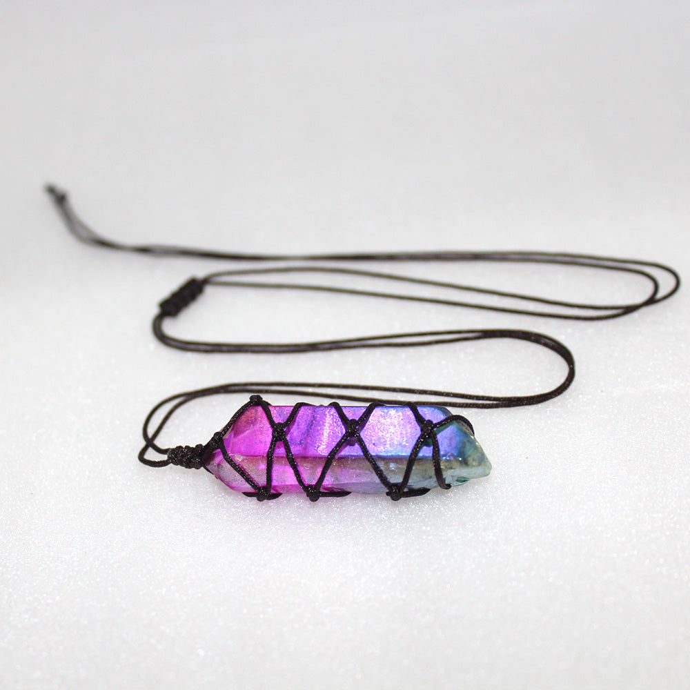 White Crystal Single Crystal Electroplating Double Color Net Pocket Necklace - Jps collections