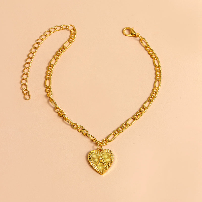 Initial Letter Anklet Gold Color Heart Pendant Foot Bracelets Women