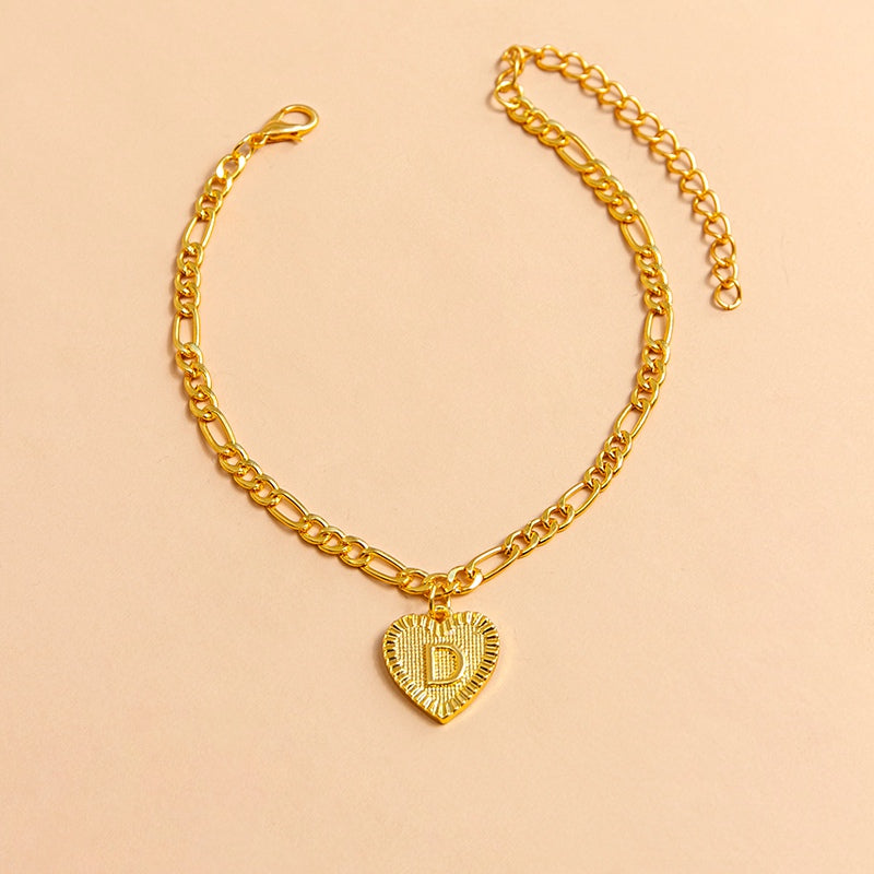 Initial Letter Anklet Gold Color Heart Pendant Foot Bracelets Women