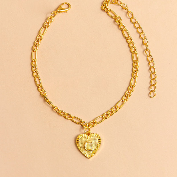 Initial Letter Anklet Gold Color Heart Pendant Foot Bracelets Women