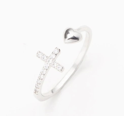 S925 Sterling Silver Love Cross Open Ring