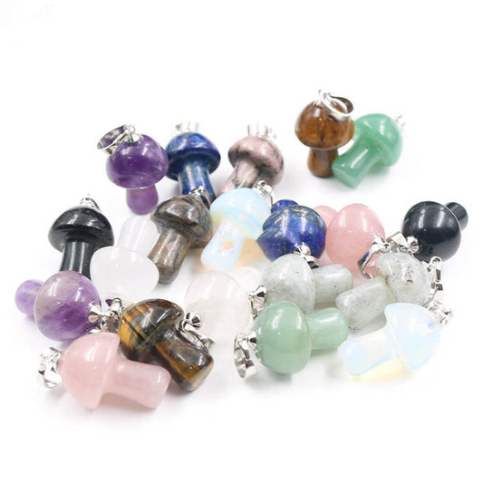 Natural Crystal Mini Small Mushroom Pendant Necklace - Jps collections